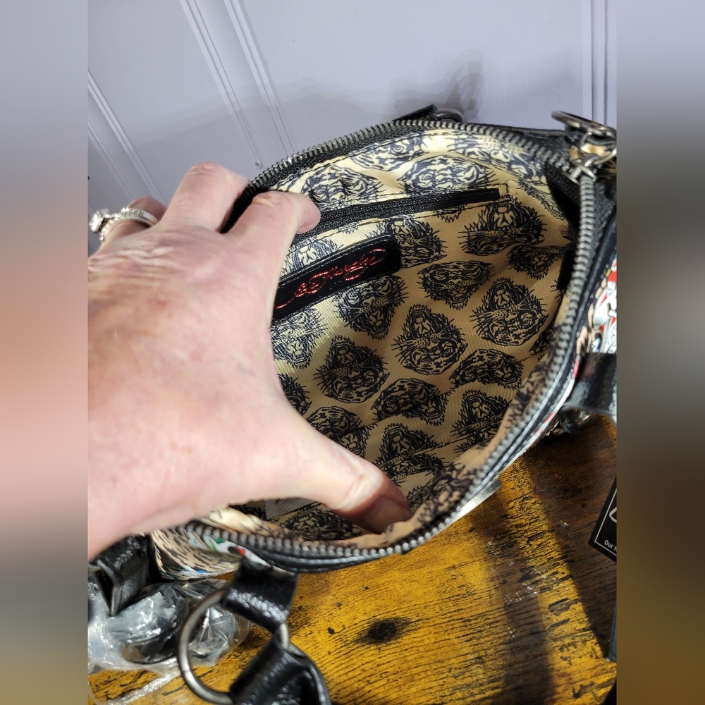 Ed Hardy Leopard Print Satchel with Black Accents/rhinestones - Picture 5 of 16